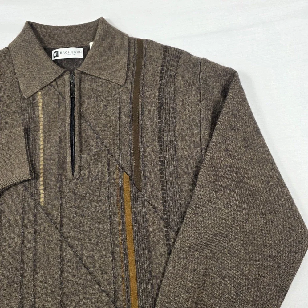 VTG Bachrach Wool Quarter Zip Pullover Sweater Mens Large Coogi Style Italy Made
